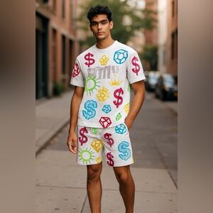 Graffiti Short & Tee Set White and Bright Size Small